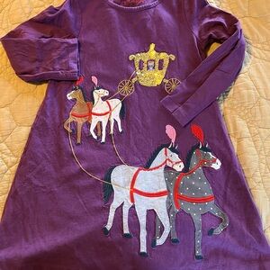 Mini Boden size 6/7 Girls' Purple Dress with Horse Carriage Design